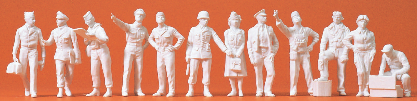 Piloten. Bodenpersonal. US Army Air Force 1942-45. 12 unbemalte Miniaturfiguren. Bausatz