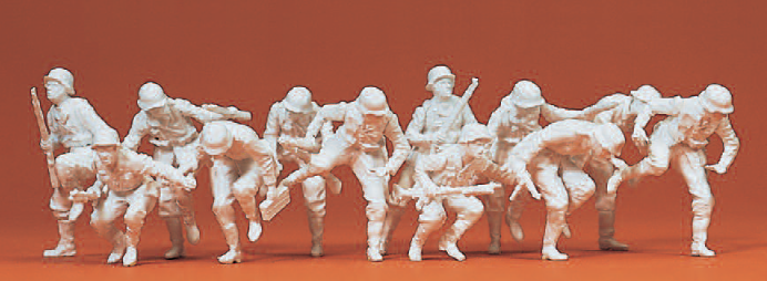 Absitzende Panzergrenadiere. Deutsches Reich 1939-45. Passend u.a. zu SdKfz 251. 12 unbemalte Miniaturfiguren. Bausatz