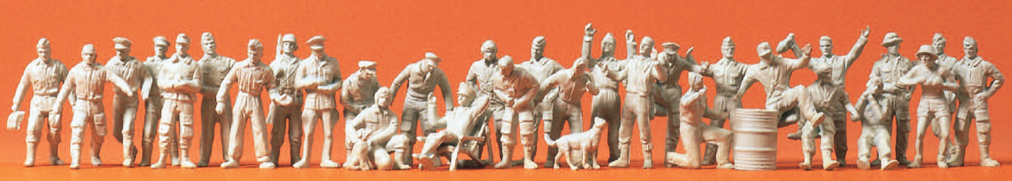 Jagd- und Kampfflieger-Besatzungen. Bodenpersonal. Luftwaffe. Deutsches Reich 1935-45. 32 unbemalte Miniaturfiguren. Bausatz