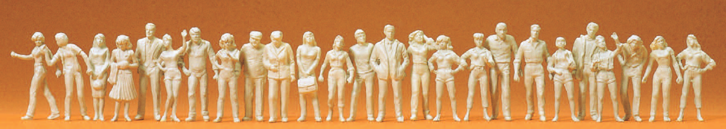 Passanten stehend und gehend. 25 unbemalte Miniaturfiguren. Bausatz