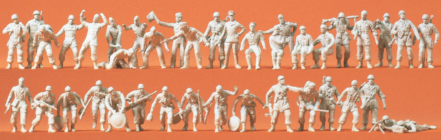 Fallschirmjäger, Piloten und Bodenpersonal. Luftwaffe. Deutsches Reich 1935-45. 40 unbemalte Miniaturfiguren. Bausatz