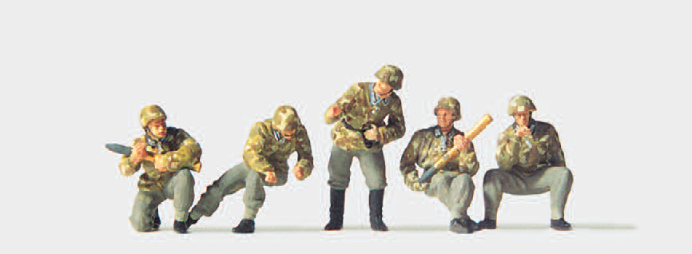 Geschützbedienung zu 7,5 cm PAK 40. Deutsches Reich 1939-45. 5 unbemalte Miniaturfiguren. Bausatz