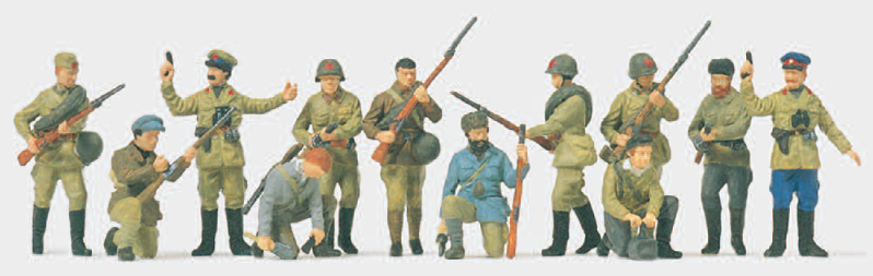 Infanteristen und Partisanen. UdSSR 1942/43. 12 unbemalte Miniaturfiguren. Bausatz