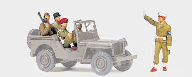 Militärpolizei. Wien 1945. 5 unbemalte Miniaturfiguren. Bausatz. Fahrzeug nicht enthalten