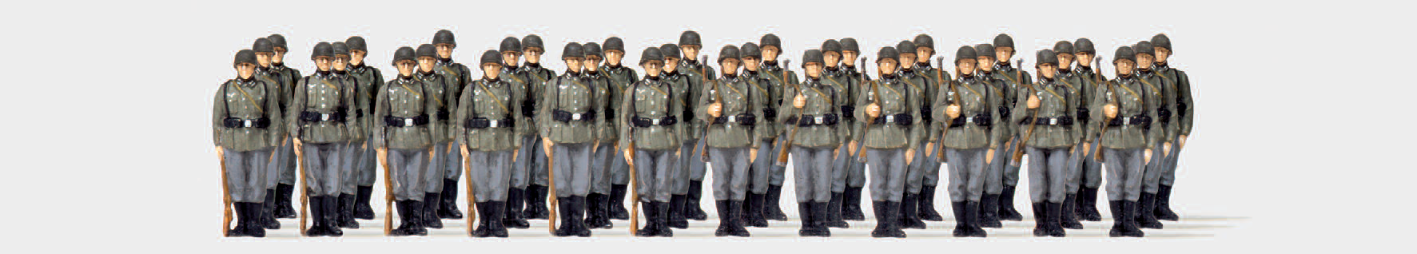Infanterie angetreten. Deutsches Reich 1939-45. 36 unbemalte Miniaturfiguren. Bausatz