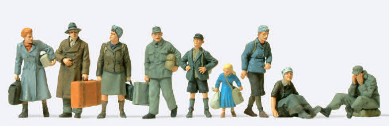 Flüchtlinge. 9 unbemalte Miniaturfiguren Bausatz