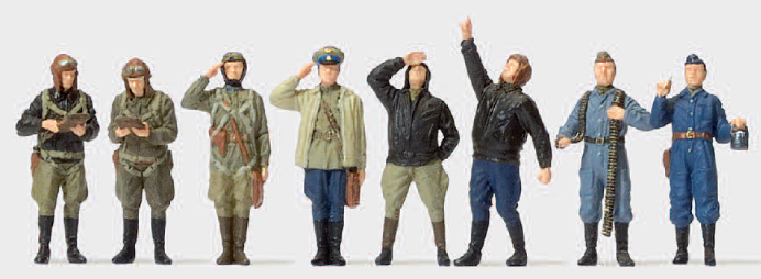 Stehende Piloten, Bodenpersonal. UdSSR 1941-45. 8 unbemalte Miniaturfiguren. Bausatz