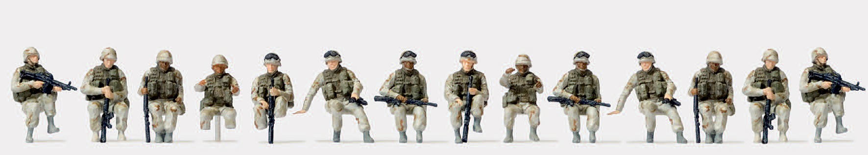 US-Army modern. Fahrer, Aufsitzer. 14 unbemalte Miniaturfiguren. Bausatz