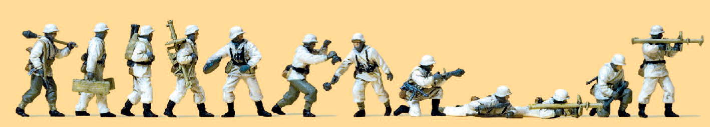 Panzerabwehr. Winteruniform. Deutsches Reich 1943-45. 12 unbemalte Miniaturfiguren. Bausatz