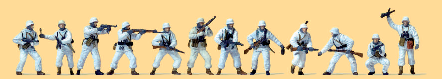 Infanterie im Gefecht. Winteruniform. Deutsches Reich 1943-45. 12 unbemalte Miniaturfiguren. Bausatz