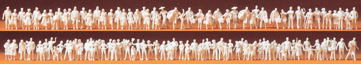 Reisende, Passanten. 120 unbemalte Miniaturfiguren. Bausatz