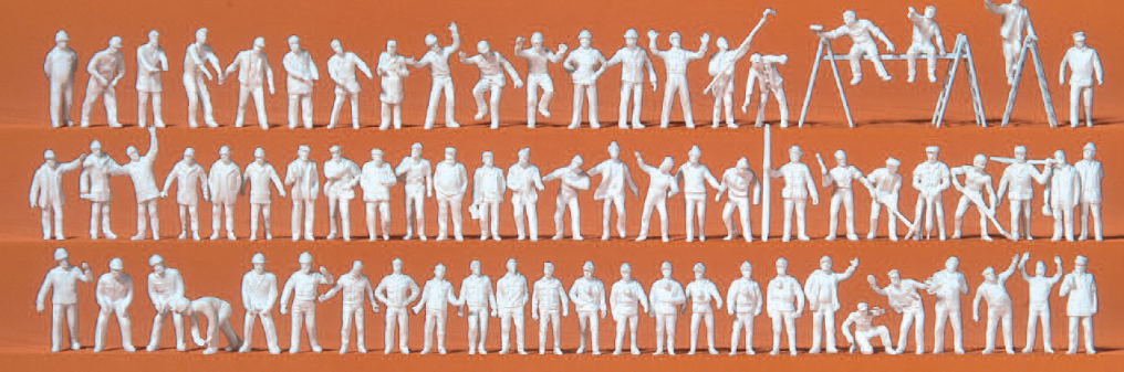Auf der Arbeit. 70 unbemalte Miniaturfiguren. Zubehör. Bausatz
